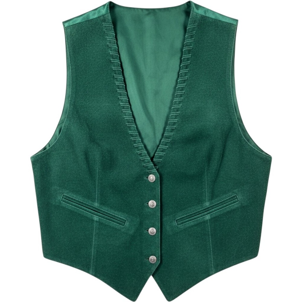A.J. Suede Leather Western Waistcoat Boho Vest Womens Medium Green